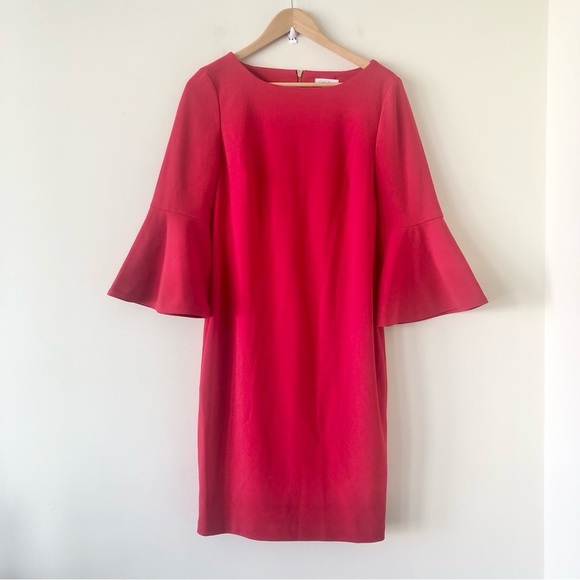 Calvin Klein Women’s Three Quarter Bell Sleeve Career Dress With Boat Neck Sz 10 - Picture 1 of 7
